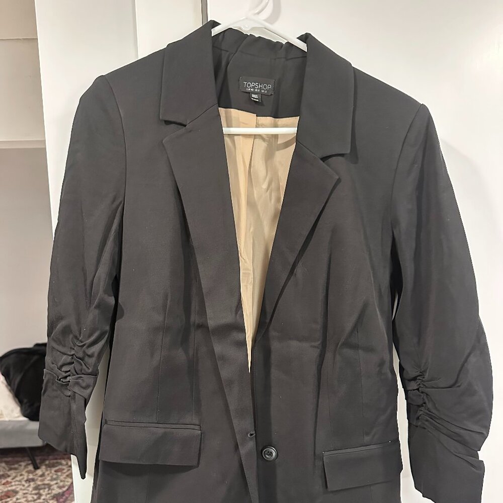 Topshop Gathered-sleeve Blazer